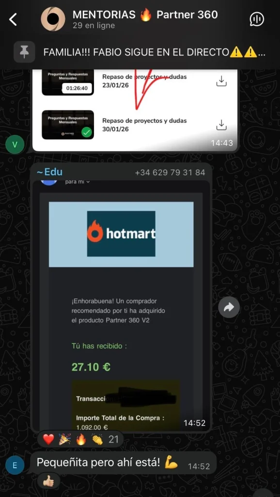 Otro caso de éxito de la formación mi primera venta en 7 días.