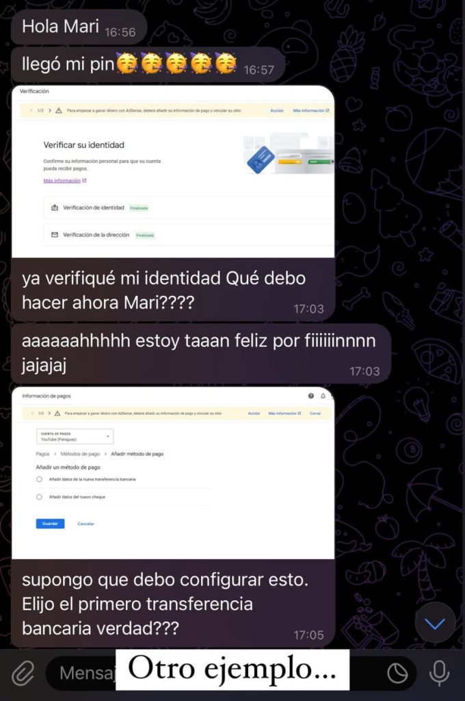 Mensaje de los alumnos de monetizatube