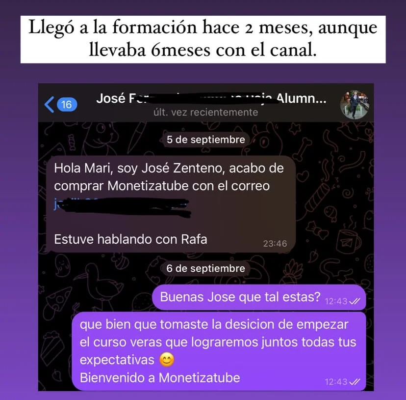 Mensaje de los alumnos de monetizatube y del crecimiento de sus canales de Youtube