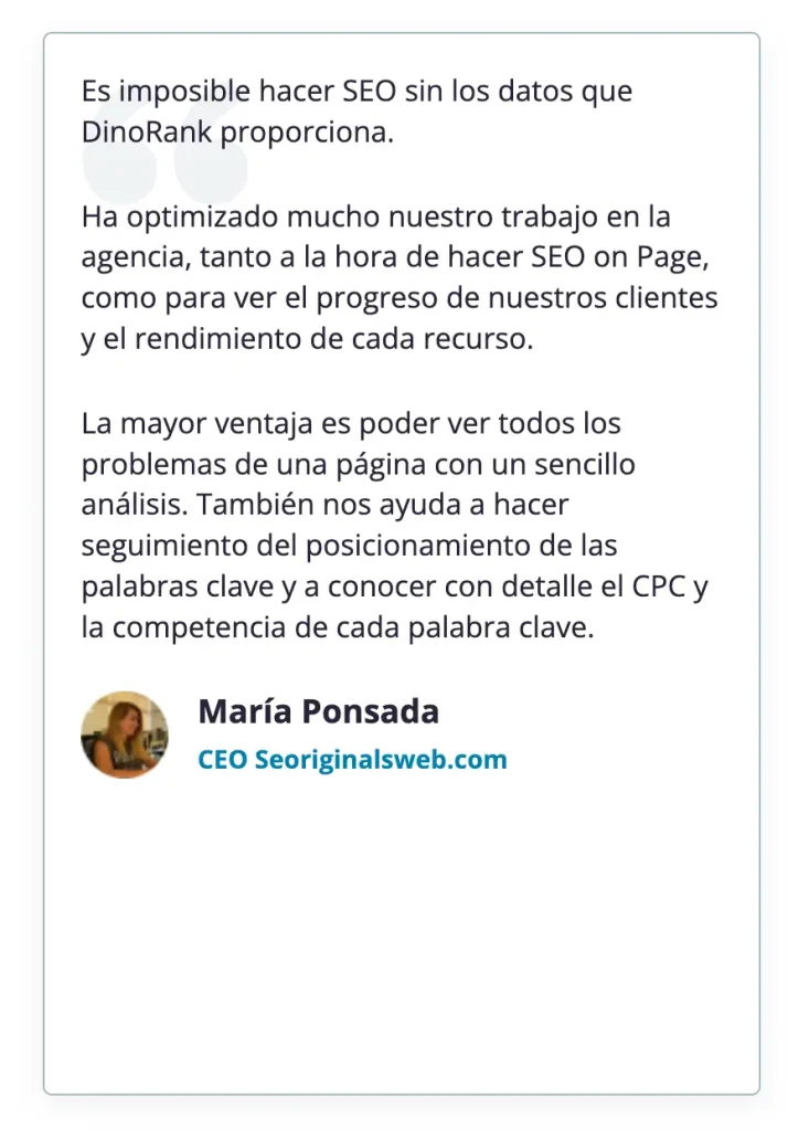 Testimonio de Maria sobre la herramienta Dinorank