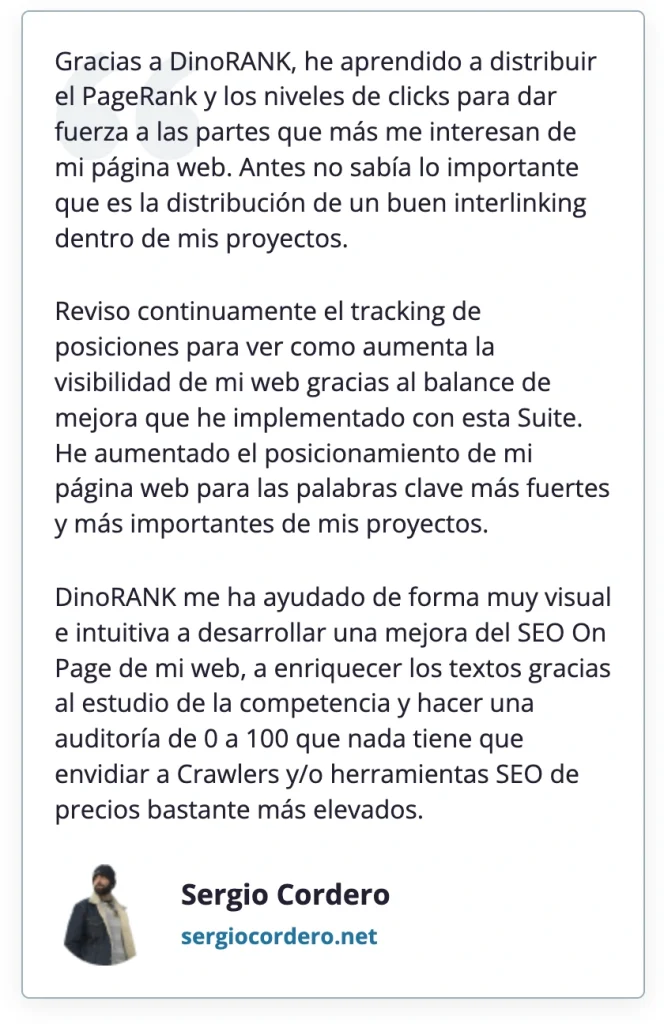 Testimonio de Sergio sobre la herramienta Dinorank